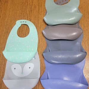 Mushie, Cloud Island Silicone Baby Bibs- Lot Of 6